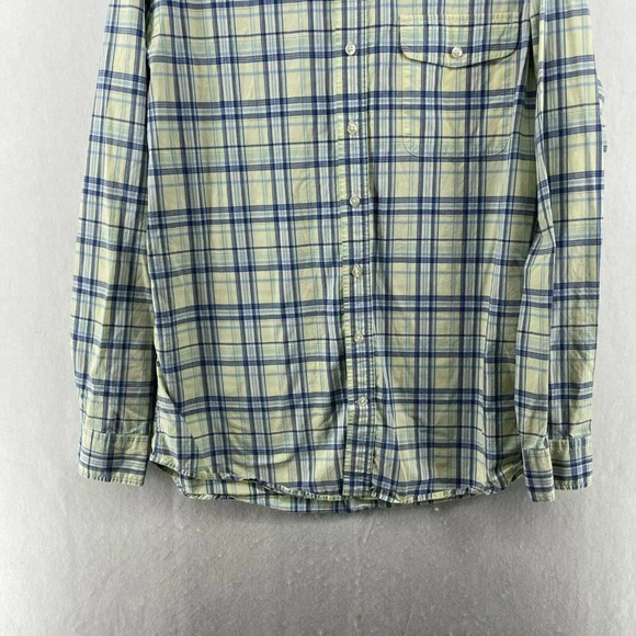 Gap Button-Down Shirt Men Sz XL Yellow Blue Slim Fit Plaid Collared Patch Pocket - Picture 7 of 11